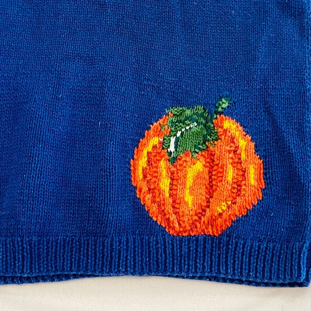 Vintage Marisa Christina Sweater Small Overalls Pumpkins Hand Knit Scarecrow Sun - Picture 8 of 8